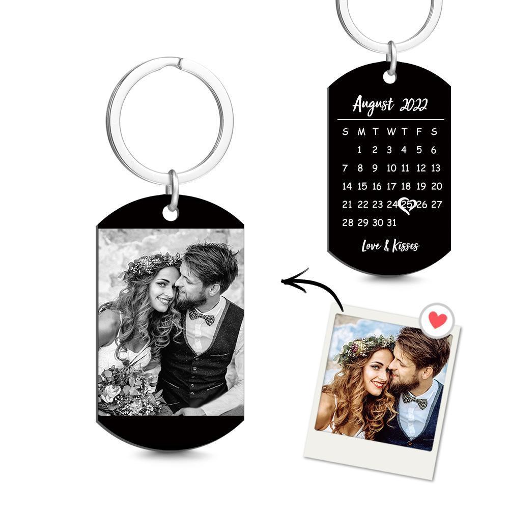 Personalized Calendar Keychain Custom Photo Keychain Date/Photo/Text Stainless Steel Dog Tag Keychain Engraved Keychain